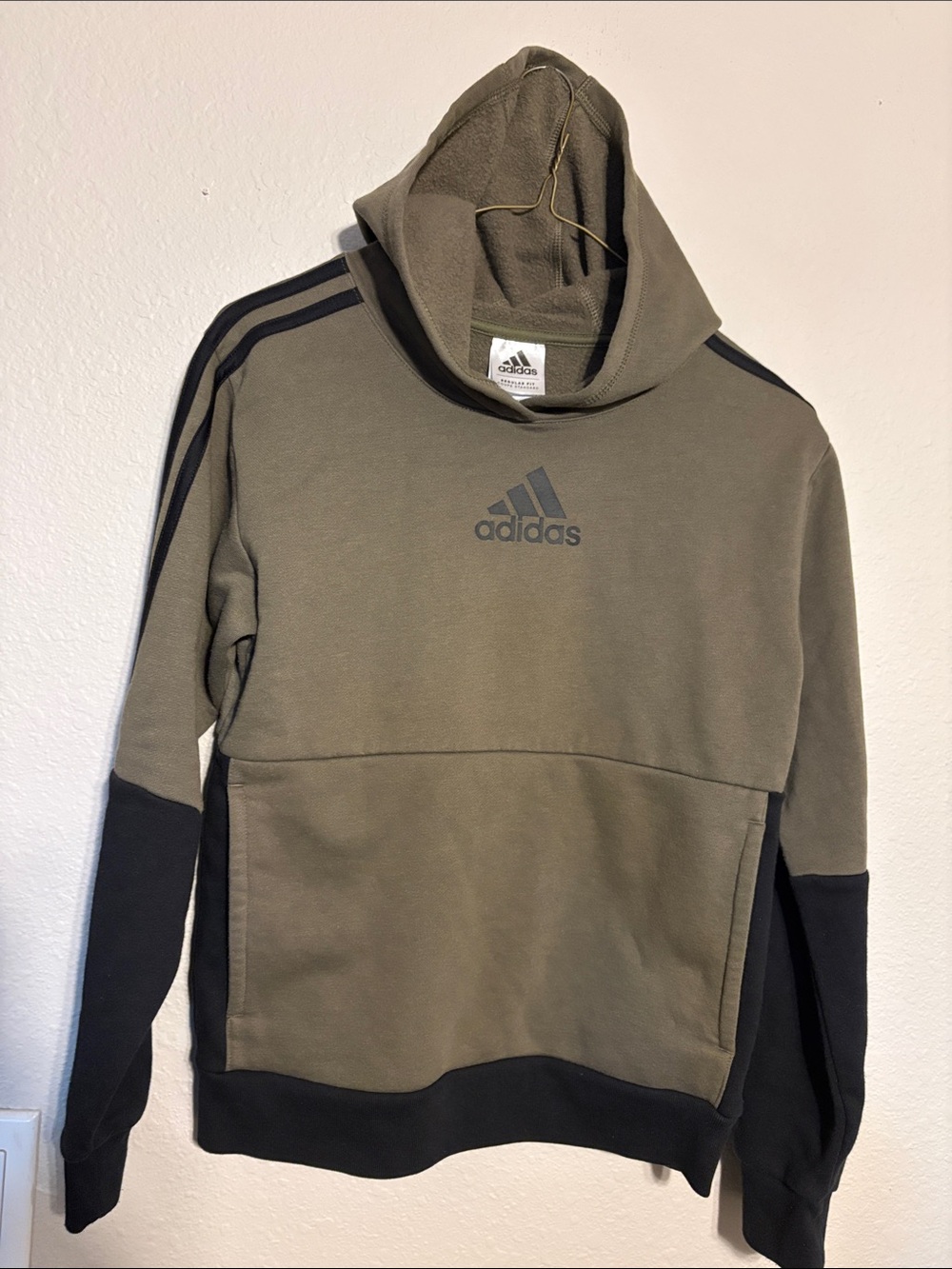 Youth, adidas Olive Green & Black Hooded Pullover